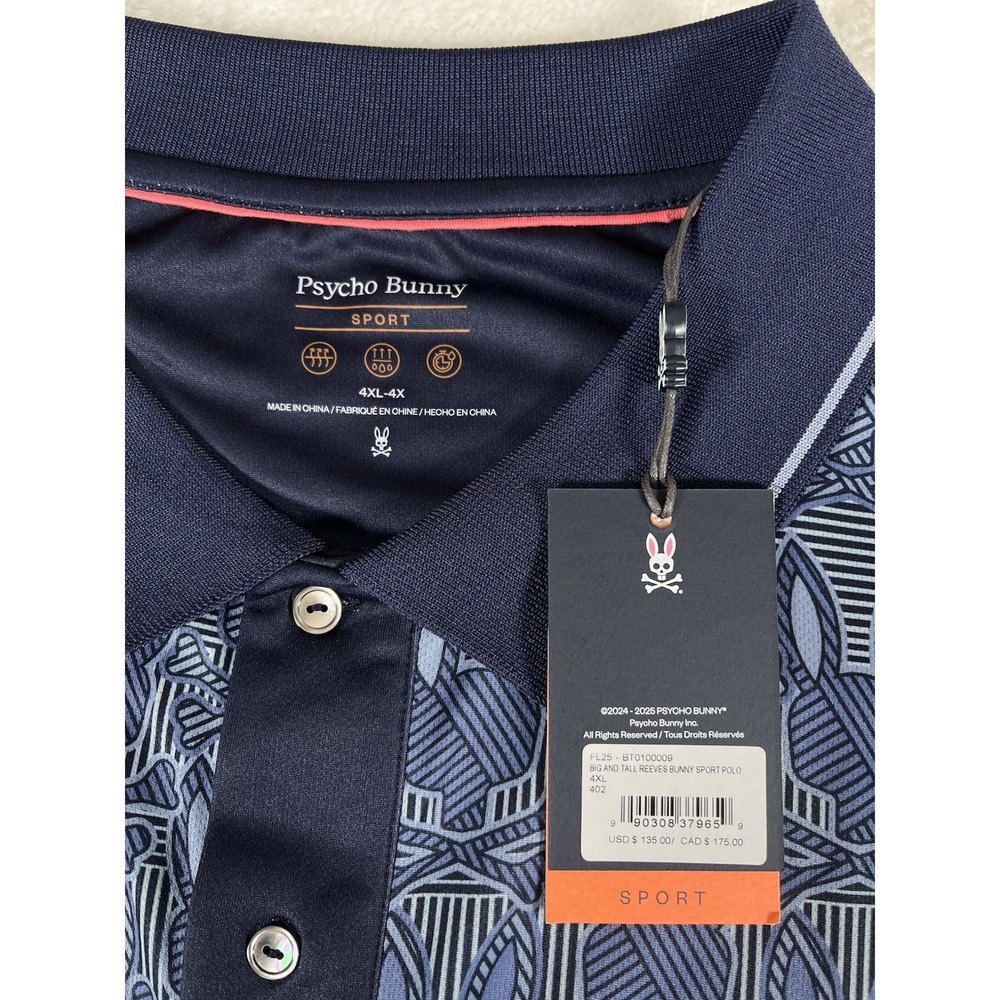 Psycho Bunny Reeves Bunny‎ Print Sport Evening Blue Polo Shirt Men's Sz 4XL NWT - Picture 4 of 9